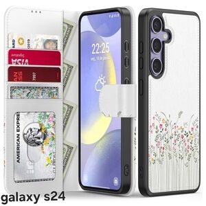Galaxy S24 White Floral Wallet Case